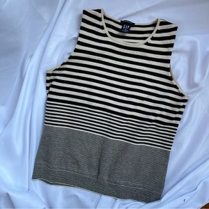 Striped Cotton Color Block Sleeveless Crewneck Sweater Top